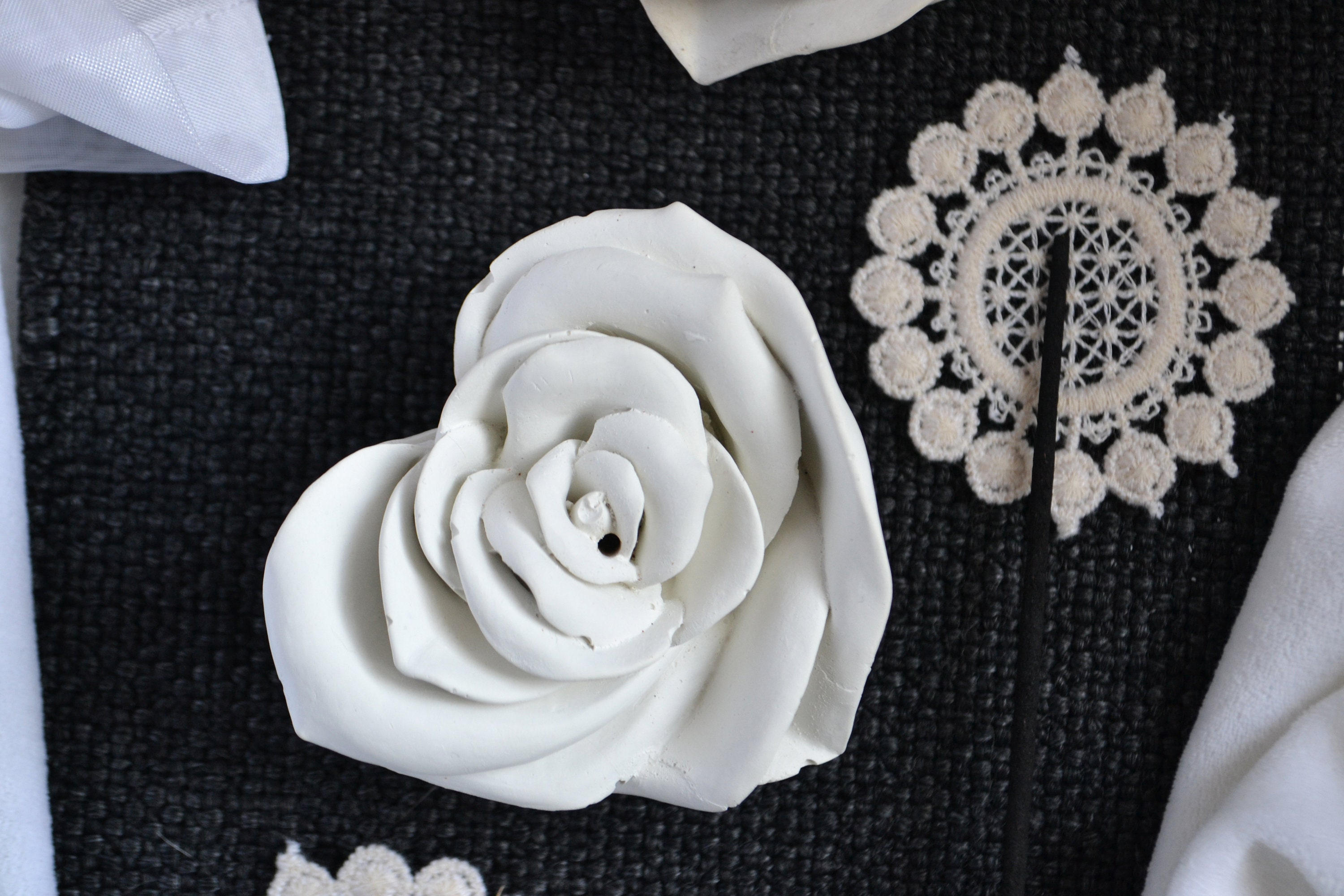 Concrete White Rose Incense Holdercement Incense Burner Etsy