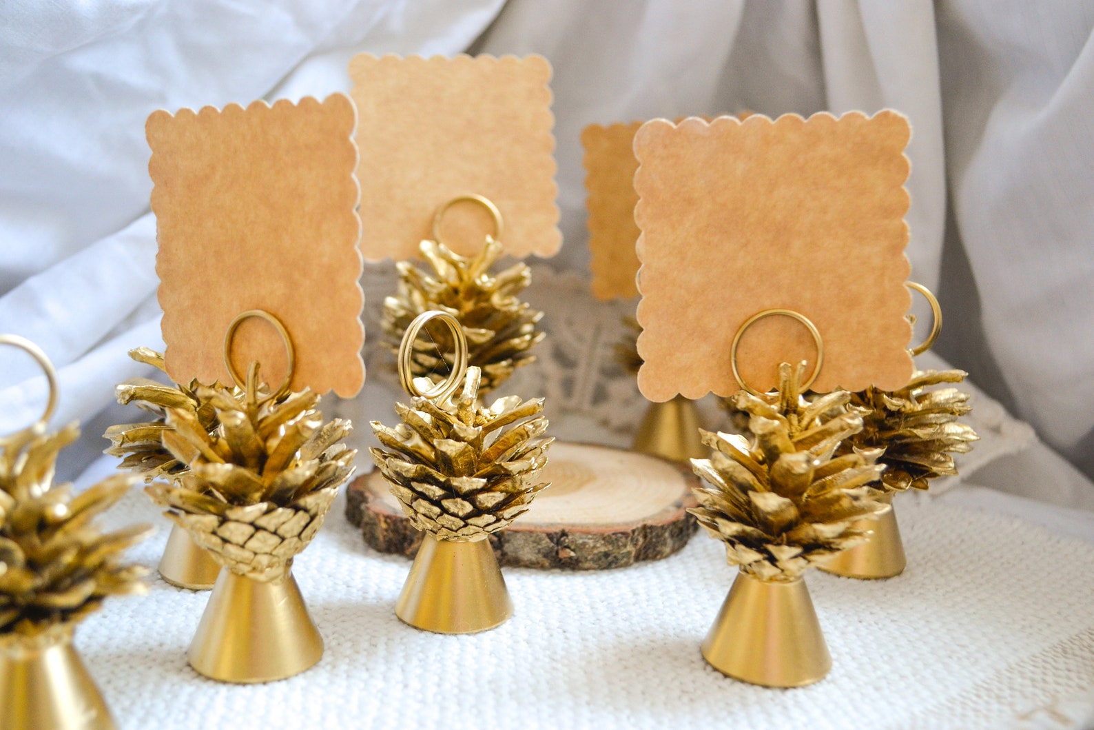 Gold Pine Cone Place Card Holders Rustic Woodland Wedding Etsy