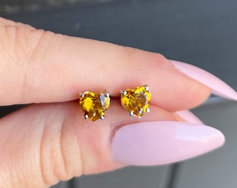 Heart-Shaped Citrine Stud Earrings