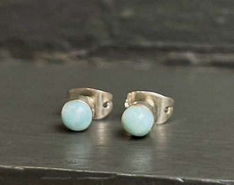 Small Round Larimar Stud Earrings