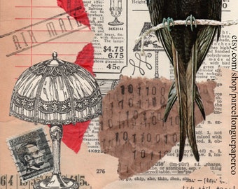 5" x 7" Mixed Media Collage - "Fly By Light"