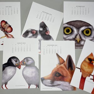 Calendrier de bureau 2025 oiseaux et animaux | Cartes calendrier | Oeuvre d'art originale | Illustration au crayon | Oiseaux | Animaux | Hiboux | 2025 | Faune