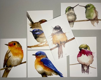 Original little bird notecard set | watercolor illustration | blank notecards | notecards with envelopes