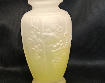 Bud vase reverse frosted glass with grape relief design