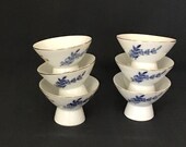 Six finest Gekkeikan sake cups blue leaf pattern
