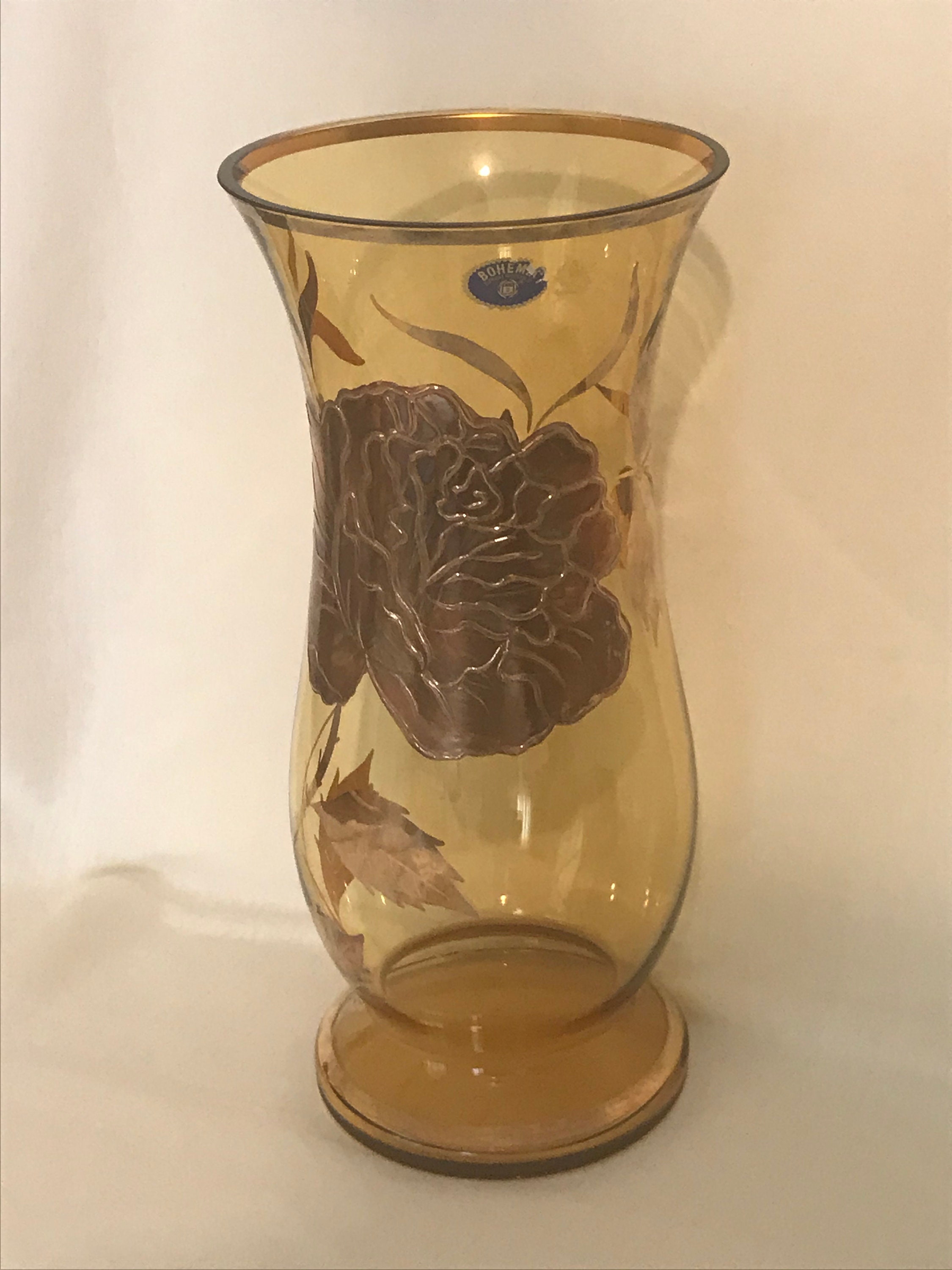 モーザーボヘミア クリスタル花瓶 金縁 チェコ共和国 アールデコ