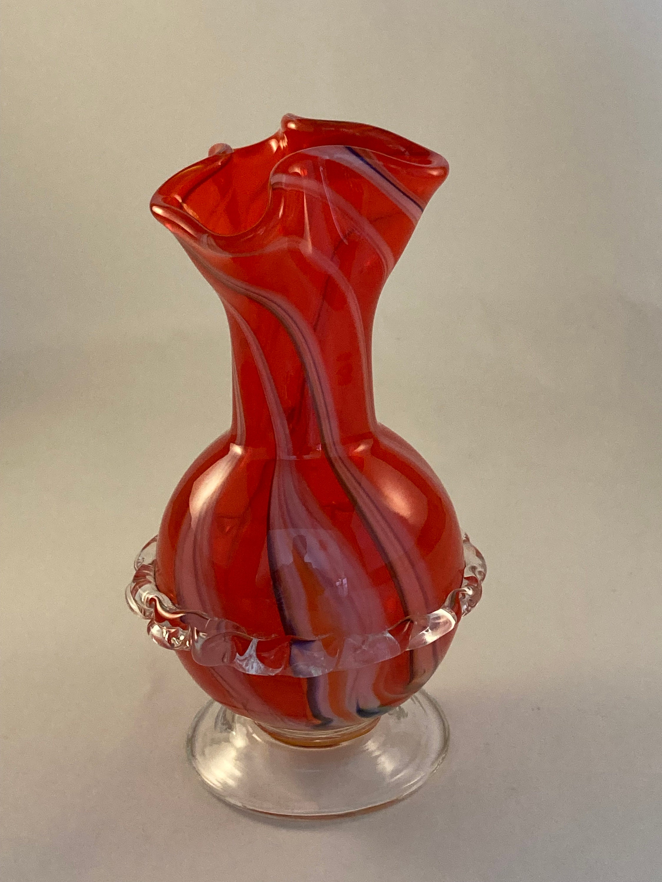 イタリア製　オレンジのガラス花瓶 Vintage Orange Marble Glass Flower Vase/ビンテージ オレンジ