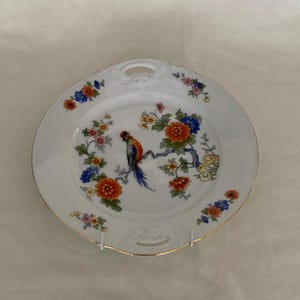 Vintage R K Czechoslovakia Dessert Plate Floral and Avian design