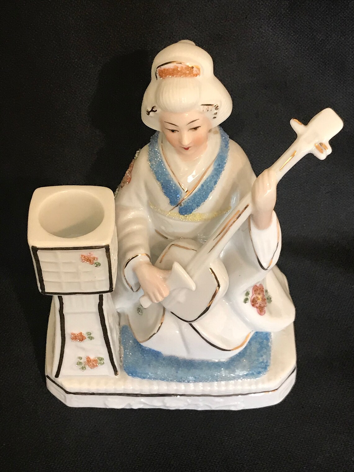 Japanese Porcelain Figurine of a Geisha Playing a Lute Candle Etsy UK