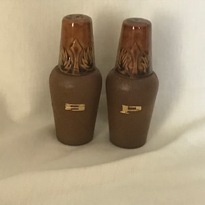 Retro salt and pepper shakers - resin with ceramic tops - as new