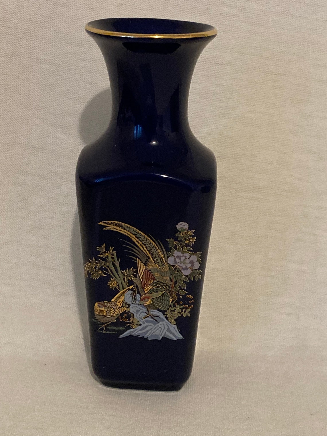 Kutani cobalt blue hand painted gold peacock vase Etsy