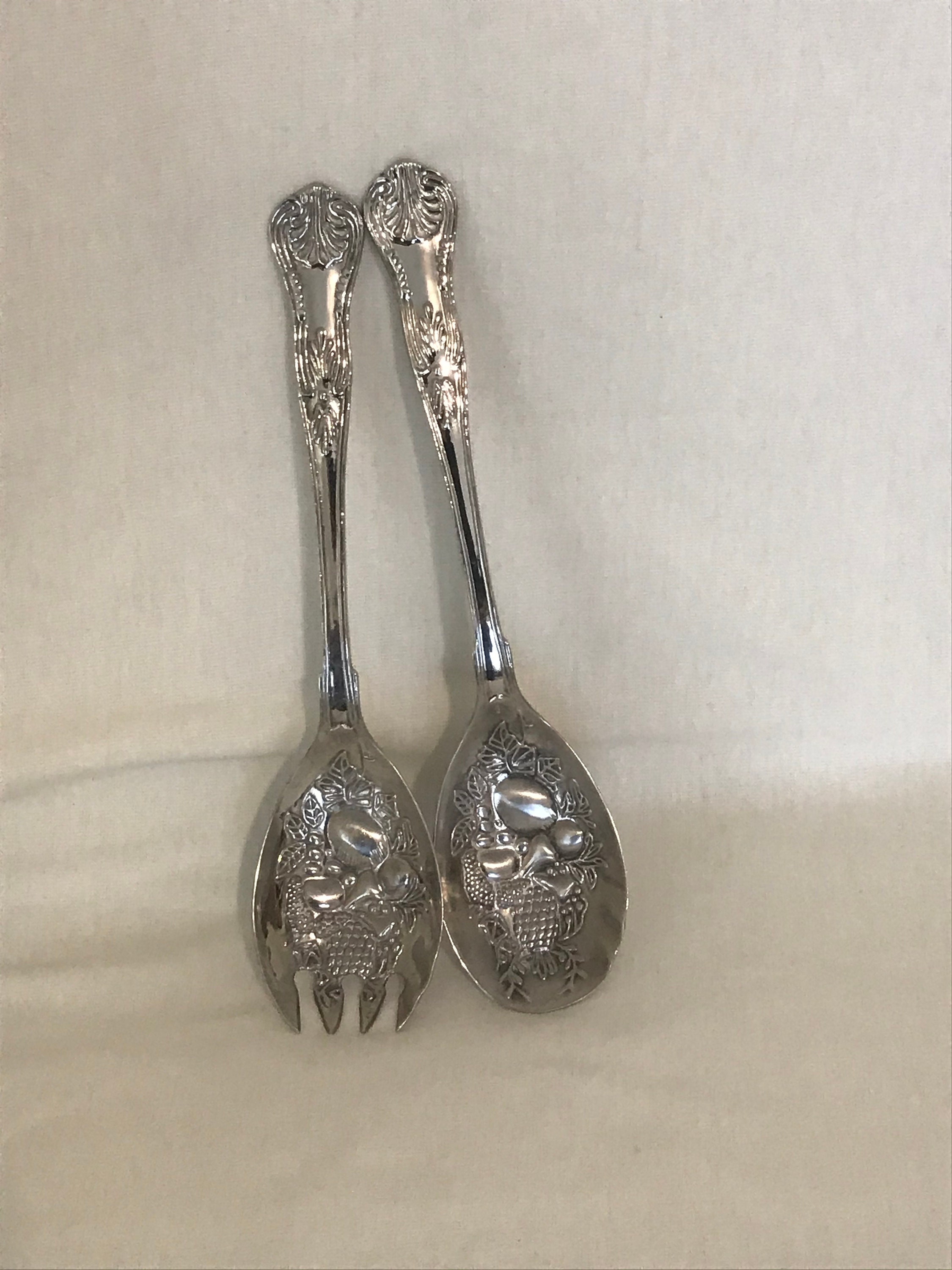 Silver plated salad spoon and fork set embossed with fruit Etsy