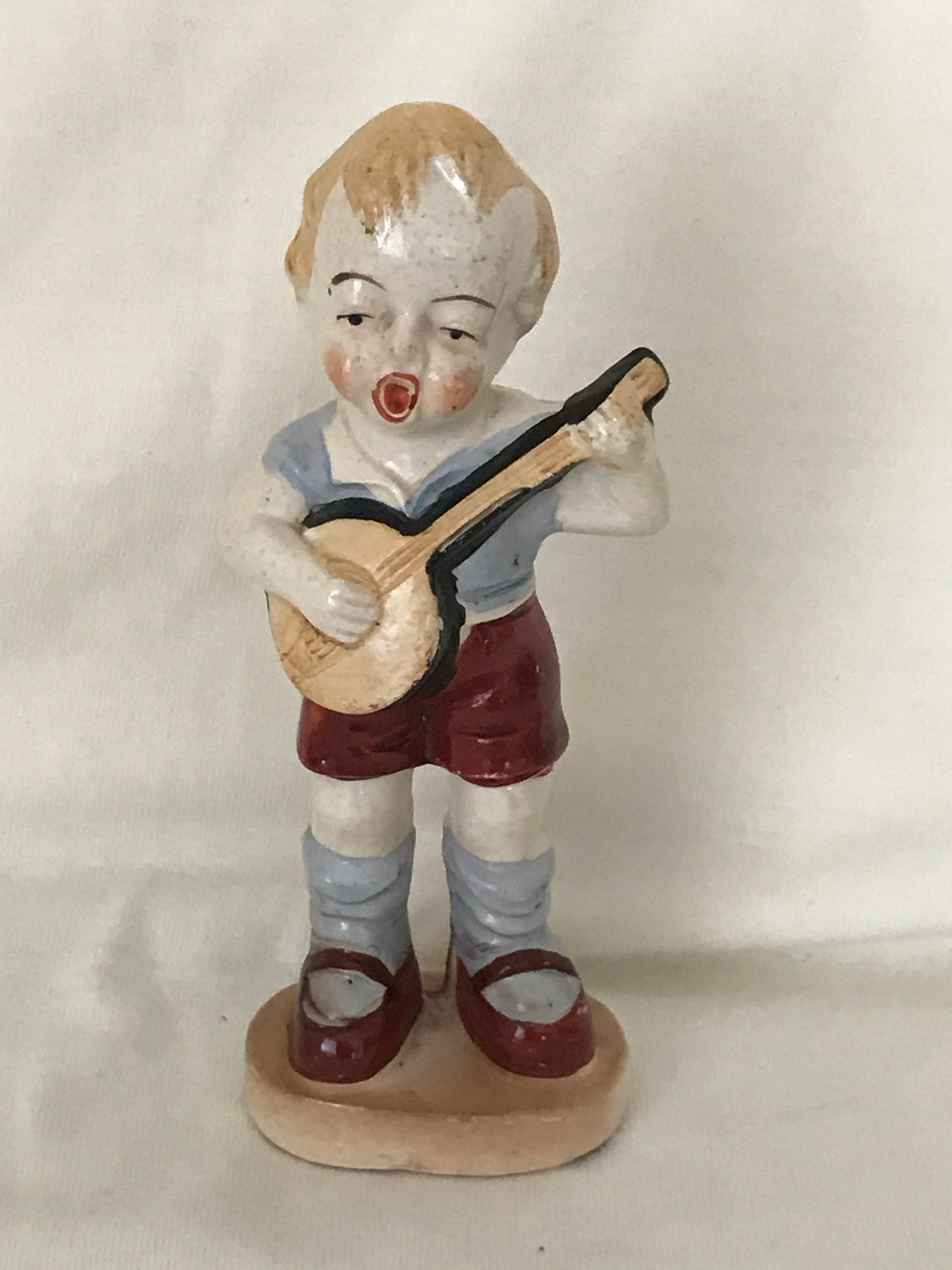 Pair of German Hand Painted Figurines Children Playing Music Etsy