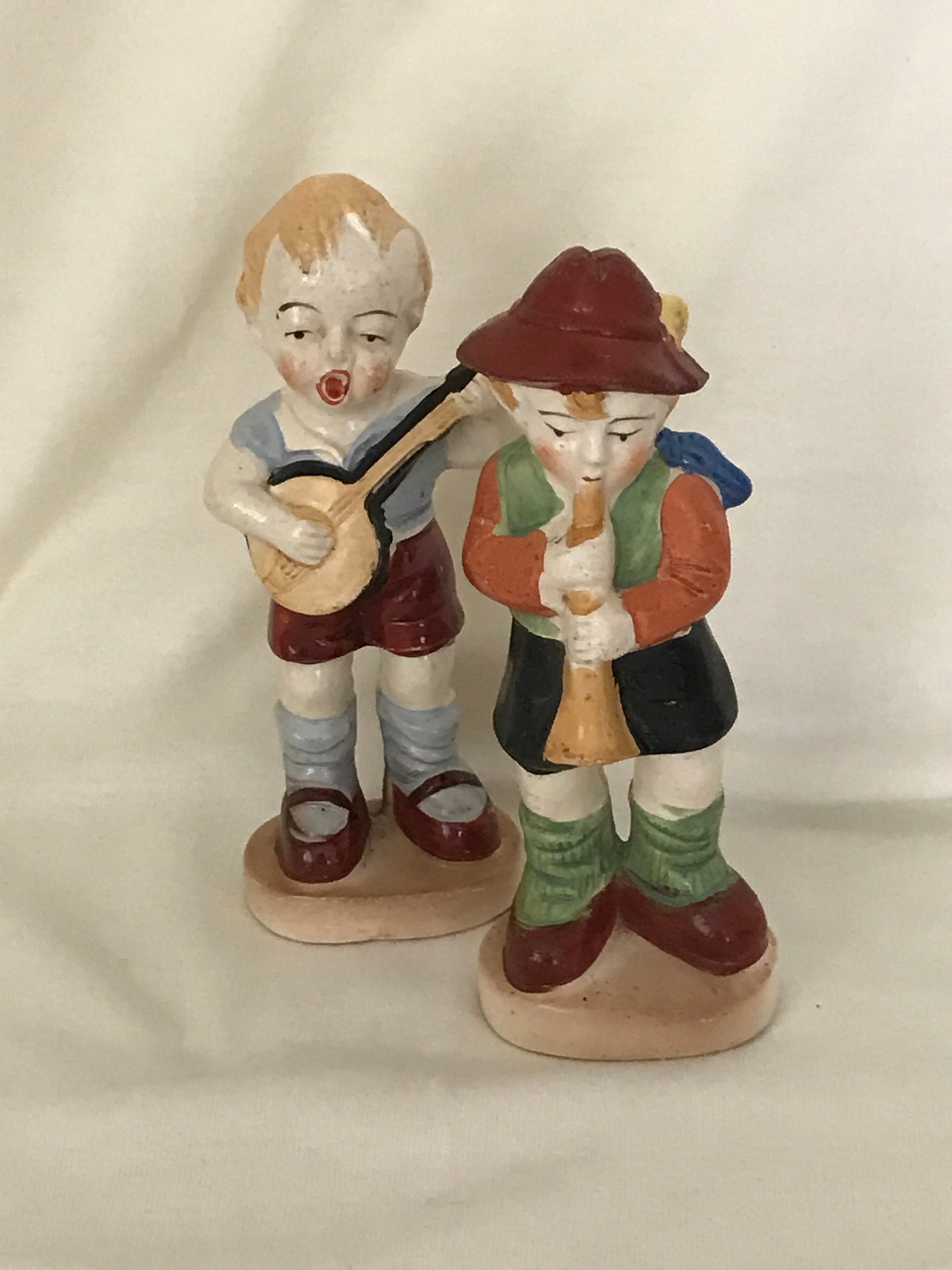 Pair of German Hand Painted Figurines Children Playing Music Etsy