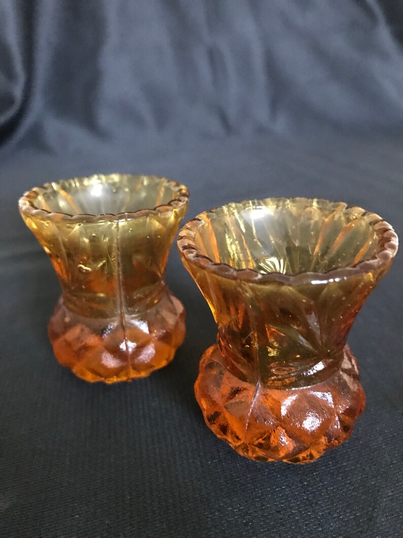 Pair of vintage amber glass bud vases Etsy