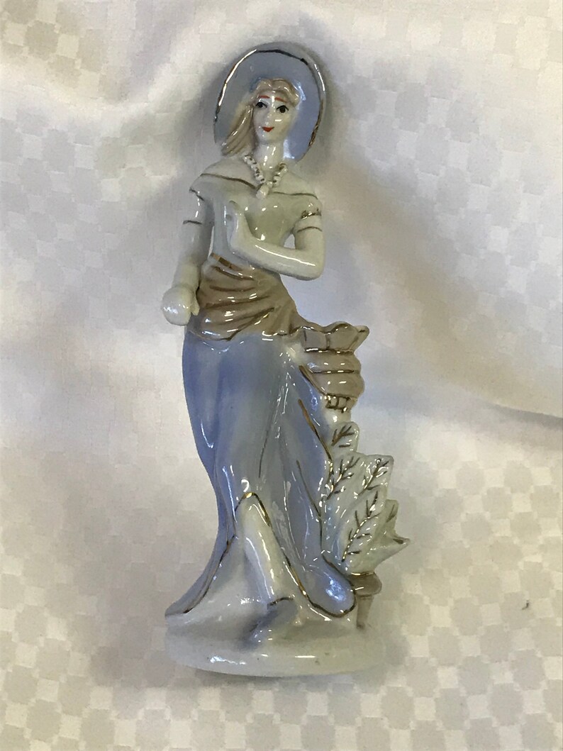 Vintage Porcelain Female Figurine With Side Bud Vase Pale Etsy