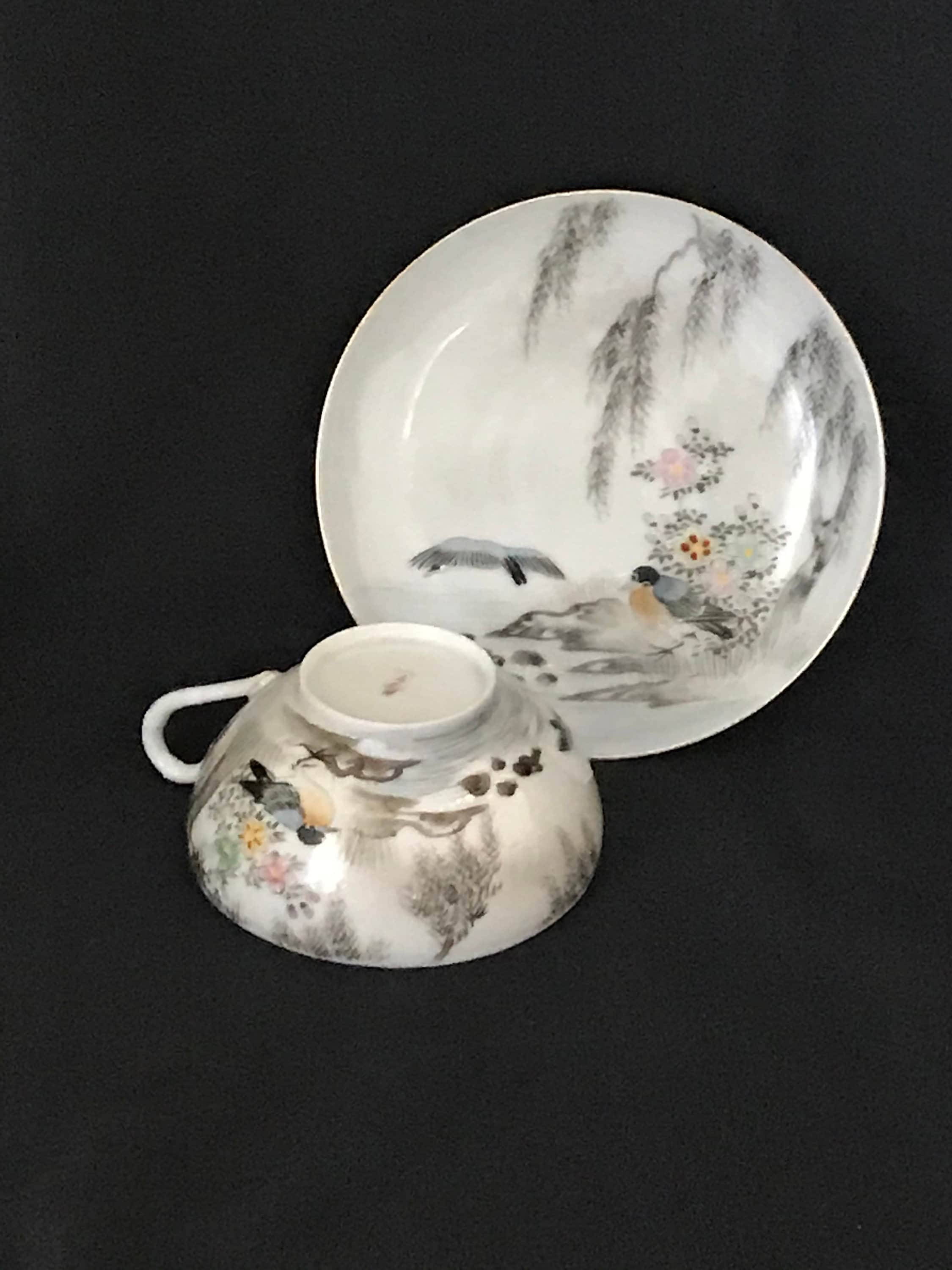 Japanese Kutani Egg Shell Porcelain Cup Saucer Etsy UK