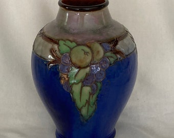 Royal Doulton Lambeth pottery vase with fruit motif