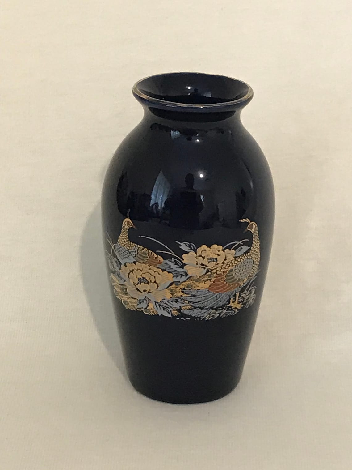 Japan Kutani cobalt blue gold peacock vase Etsy