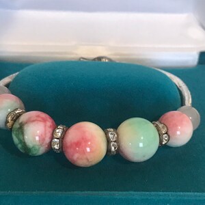 Silver etched and stone beaded bracelet