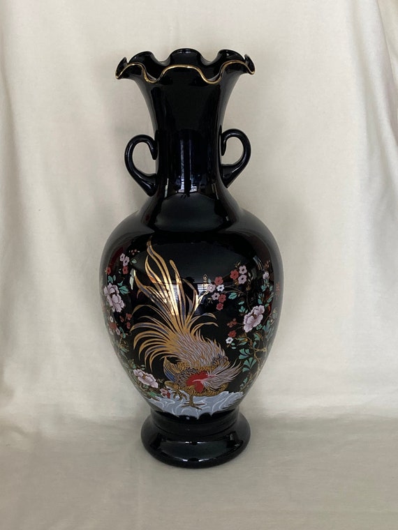 NORLEANS Japan Black Art Glass Gold Rooster Vase - Etsy Australia