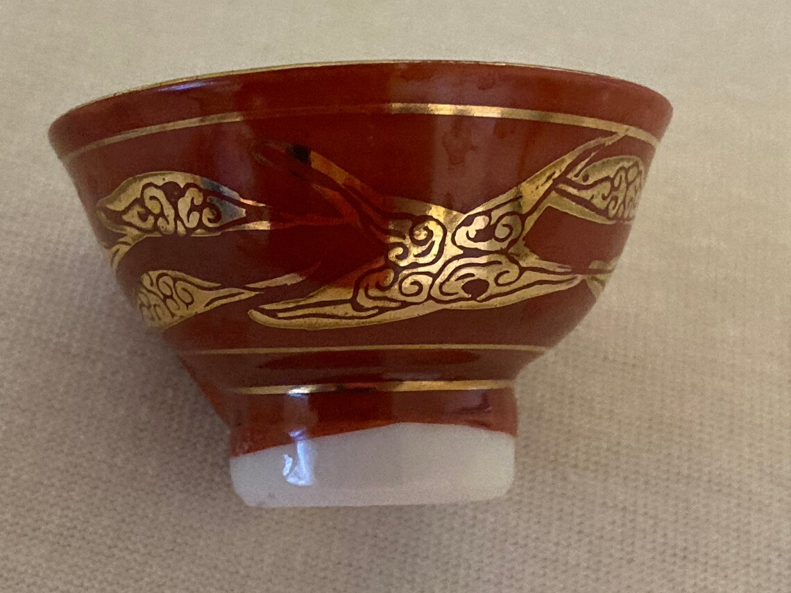 Set of six antique Japanese Red Kutani Eiraku whistling bird Etsy