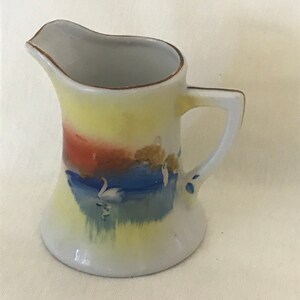 Vintage Japan creamer hand painted swan scene