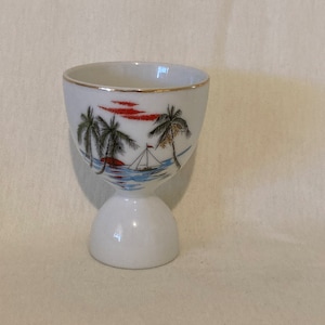 Vintage porcelain hand painted double sided egg cup