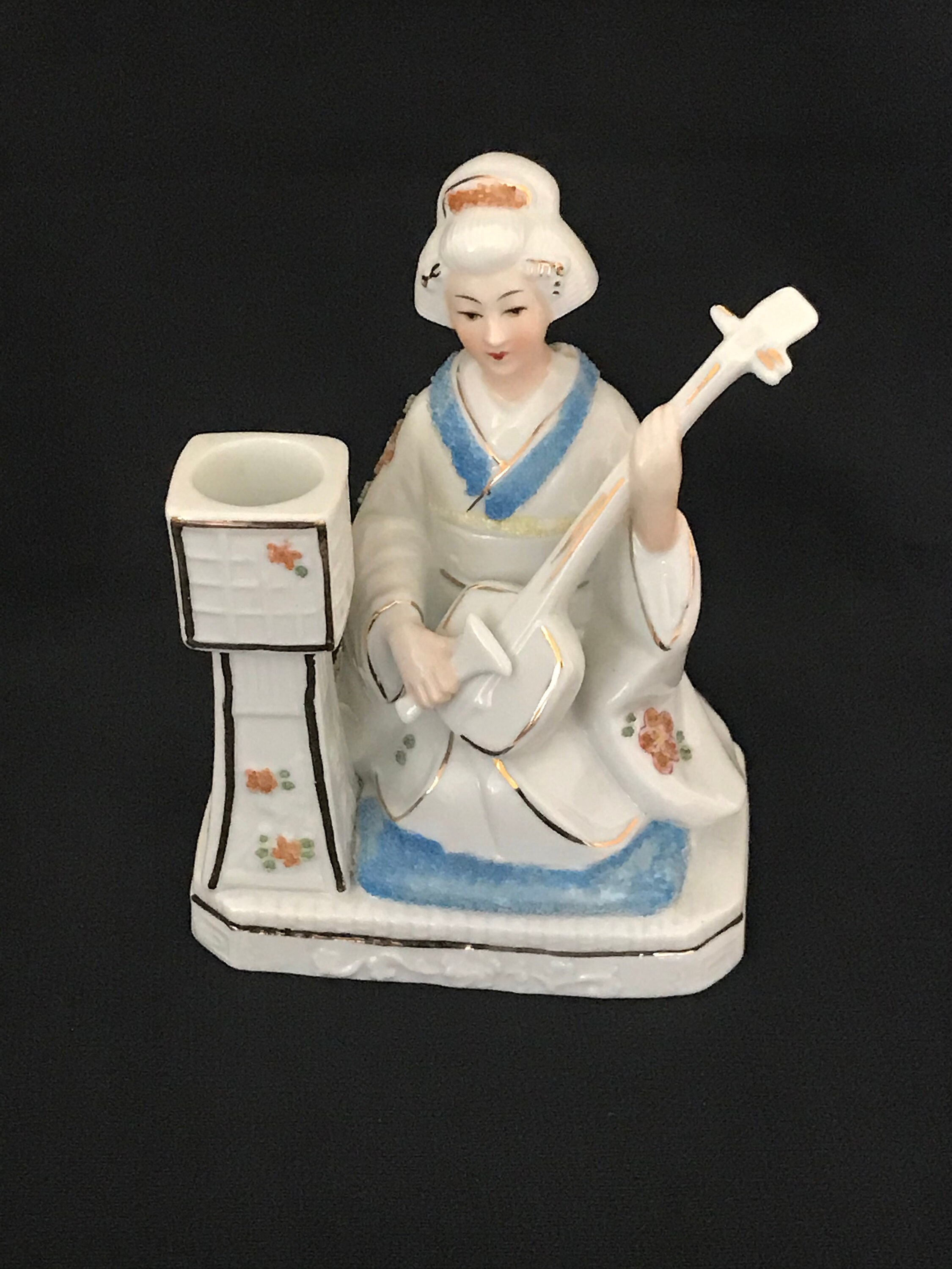 Japanese Porcelain Figurine of a Geisha Playing a Lute Candle Etsy UK
