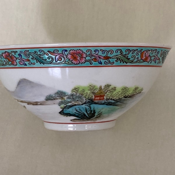 Chinese porcelain hand painted footed rice bowl - 15 cm