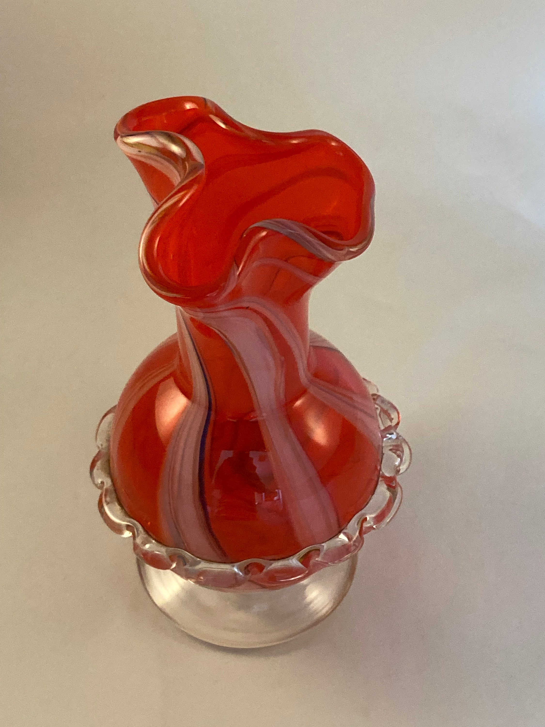 イタリア製　オレンジのガラス花瓶 Vintage Orange Marble Glass Flower Vase/ビンテージ オレンジ