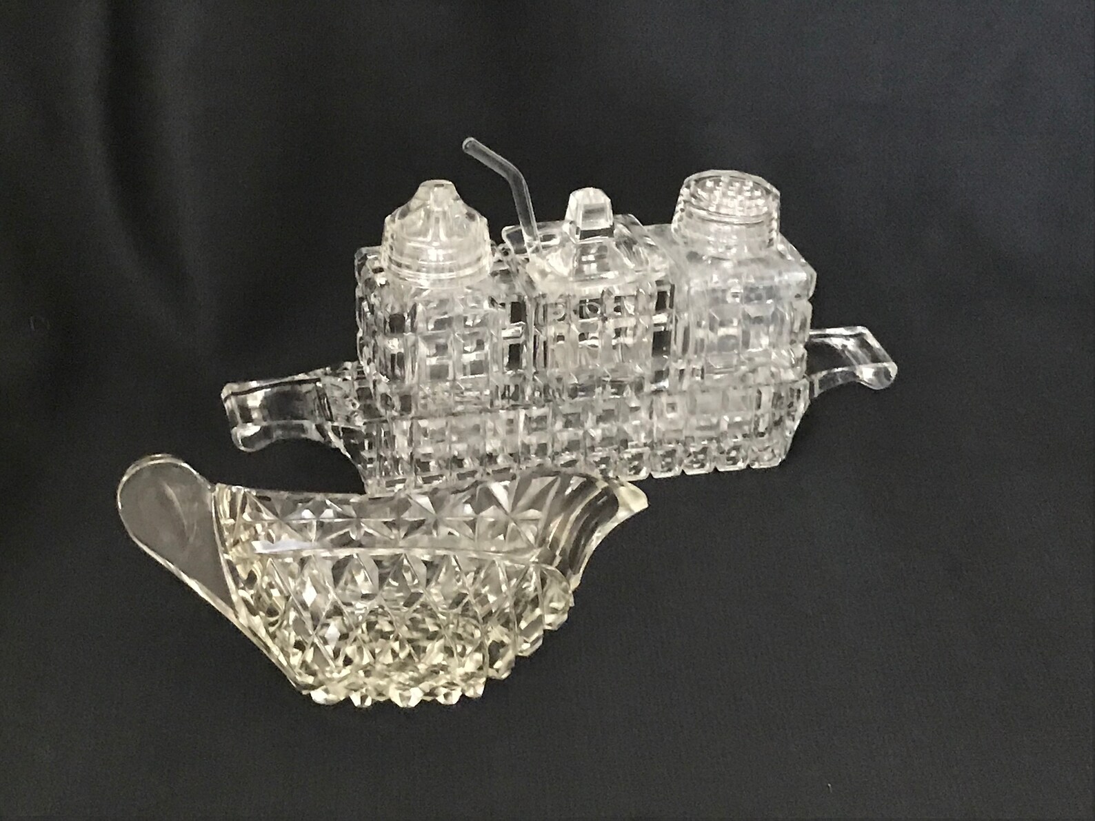 Vintage pressed glass cruet condiment set five piece Etsy