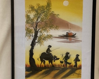 ベトナムの伝統的な村の風景画シルク絵画 - 署名入り - Etsy 日本