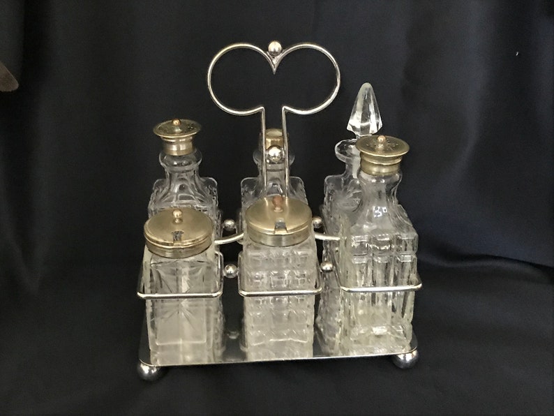 Antique Victorian Condiment Cruet Set on EPNS Caddy With Ball Etsy