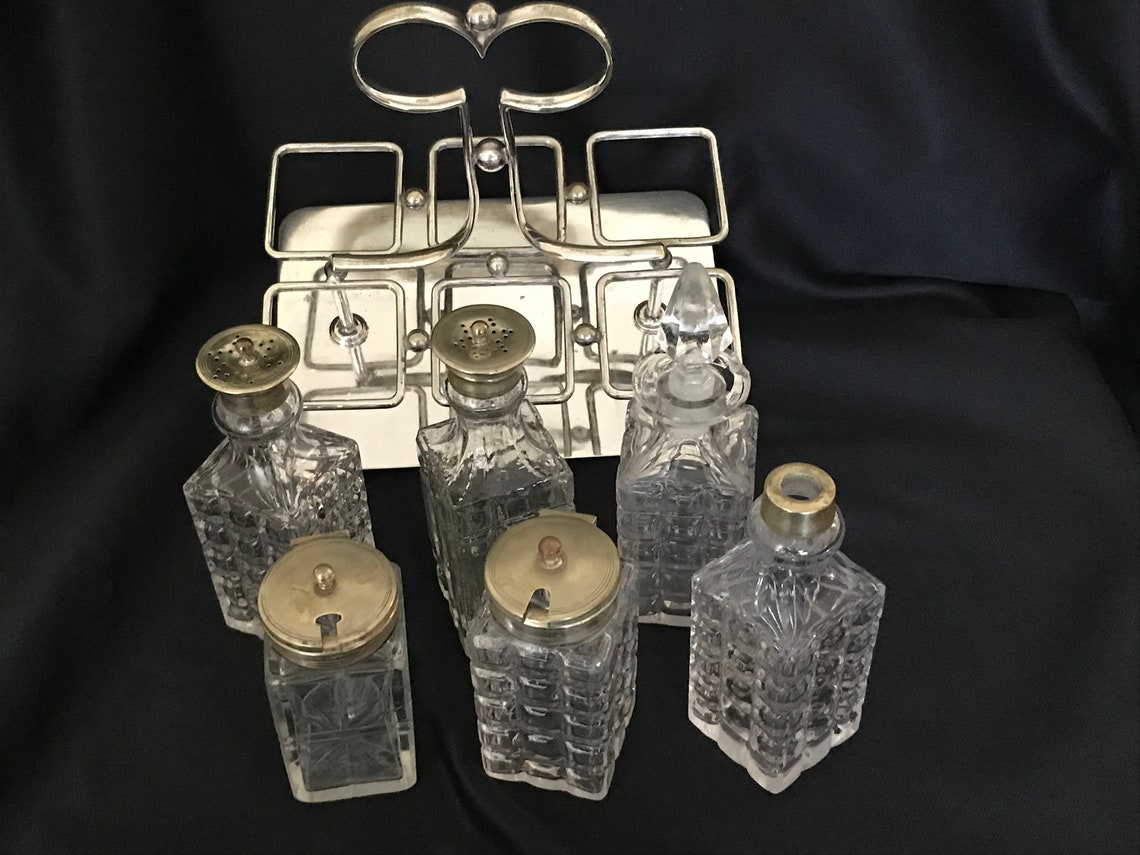 Antique Victorian Condiment Cruet Set on EPNS Caddy With Ball Etsy