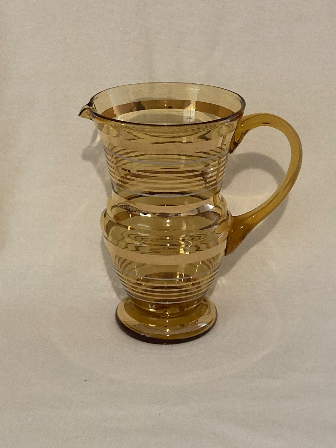 Bohemia Crystal Pitcher Amber Coloured With Gold Bands Etsy New Zealand