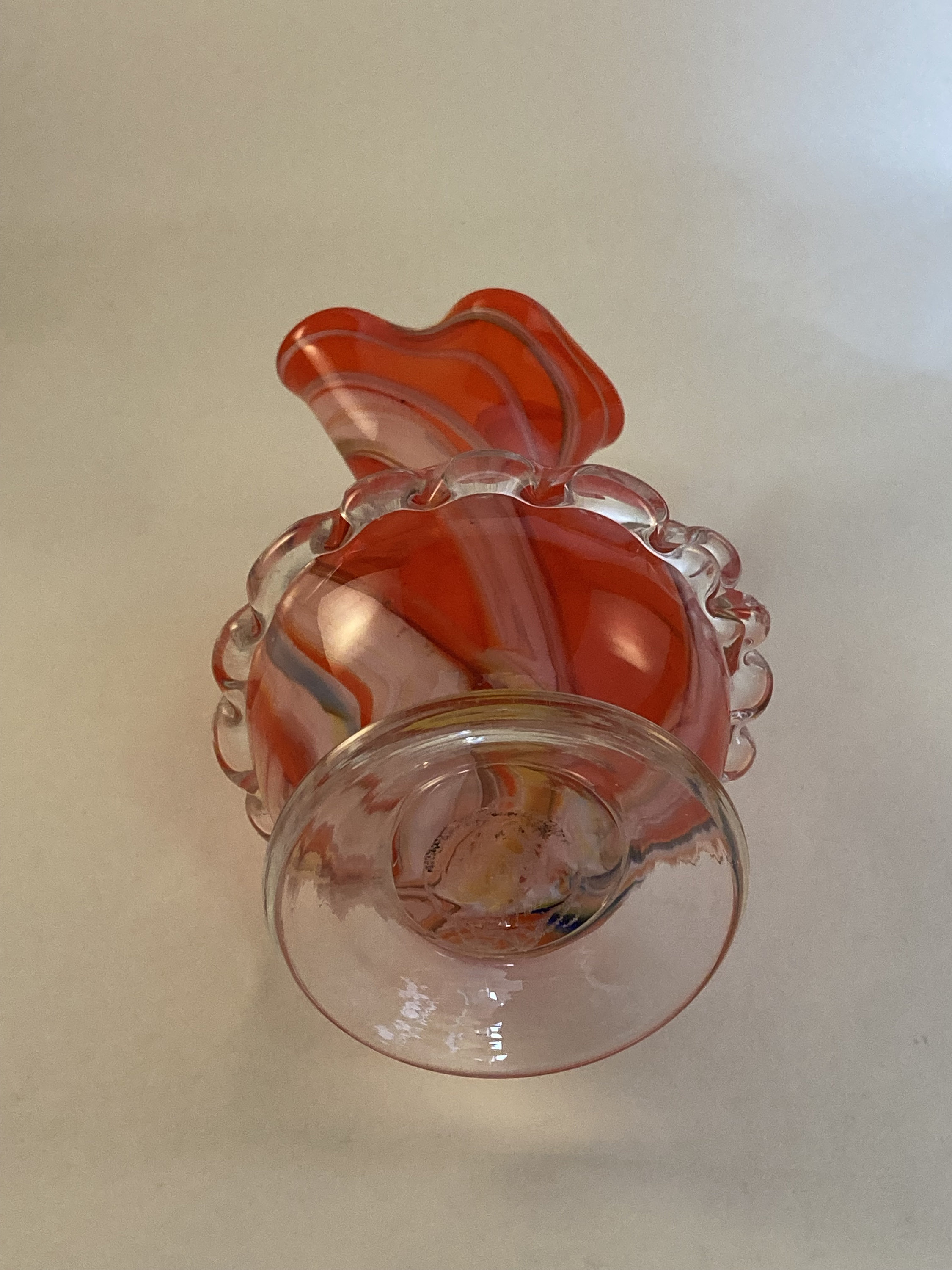 イタリア製 オレンジのガラス花瓶 Vintage Orange Marble Glass