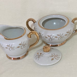Japan White and Gold Porcelain Lidded Sugar Bowl and Creamer Set - Etsy