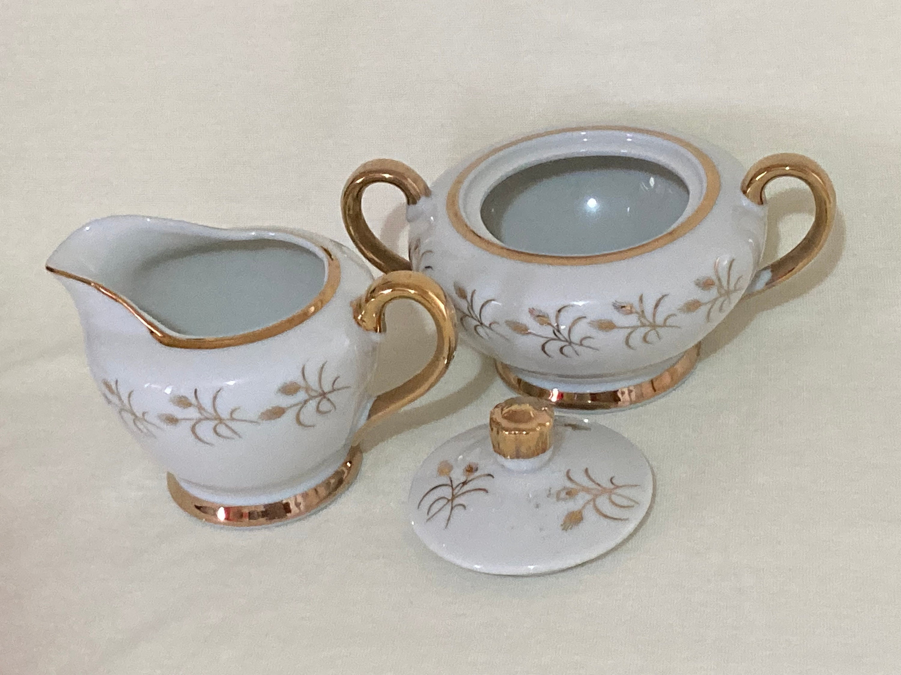 日本製の白と金の磁器蓋付きシュガーボウルとクリーマーセット - Etsy 日本