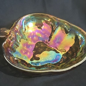 Carnival glass serving bowl grape pattern
