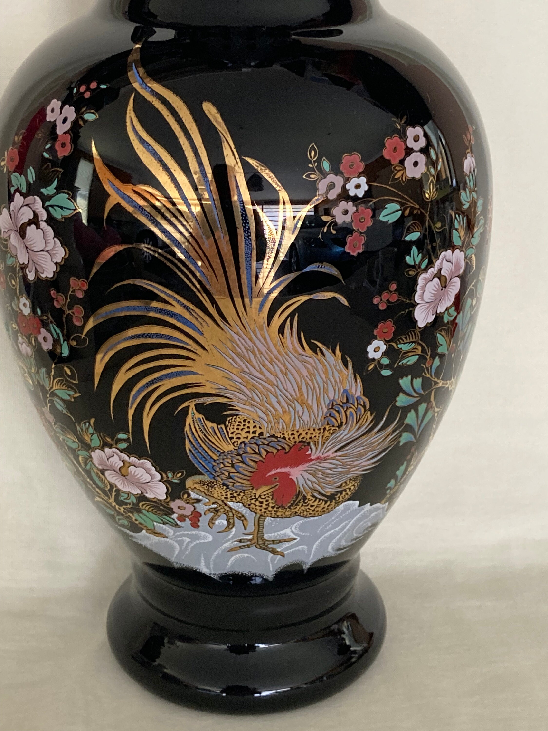 NORLEANS Japan Black Art Glass Gold Rooster Vase - Etsy