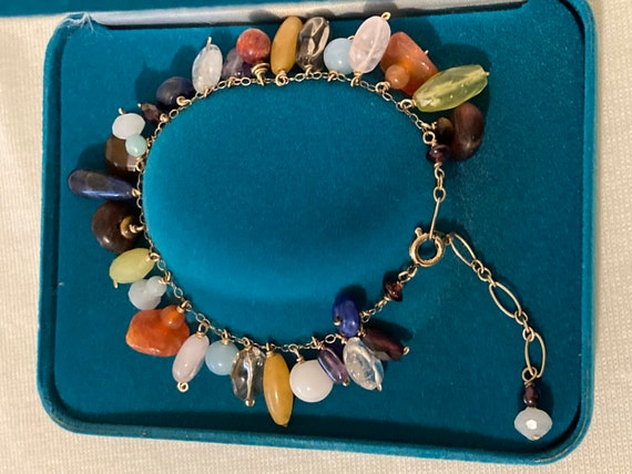 Multi-Color Gemstone Bracelet Topaz Garnet Amethyst Citrine Peridot 14K Gold
