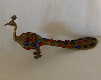 India vintage brass jewelled peacock shoehorn