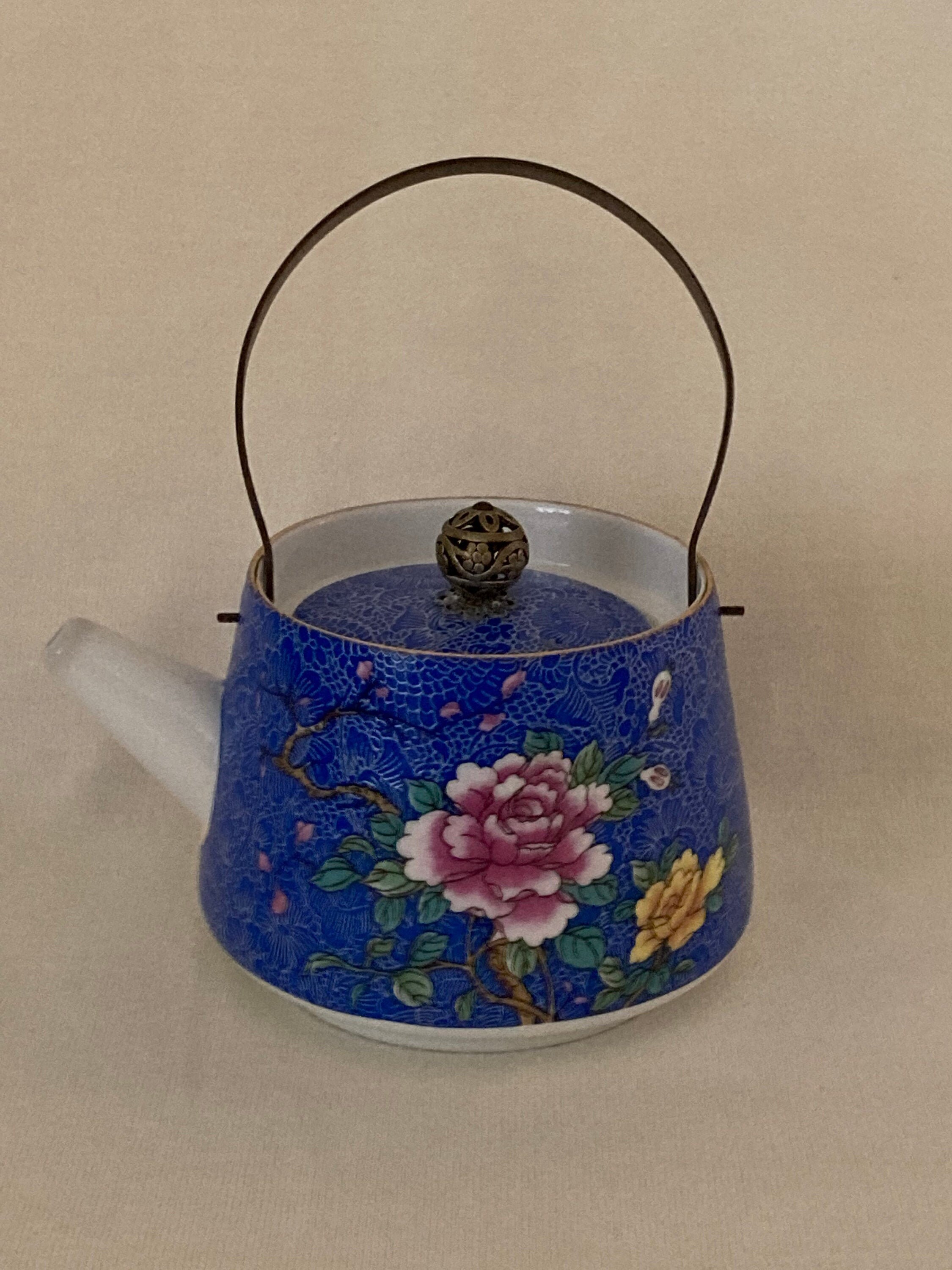 Japanese fine bone china teapot with metal handle hand painted Coffee