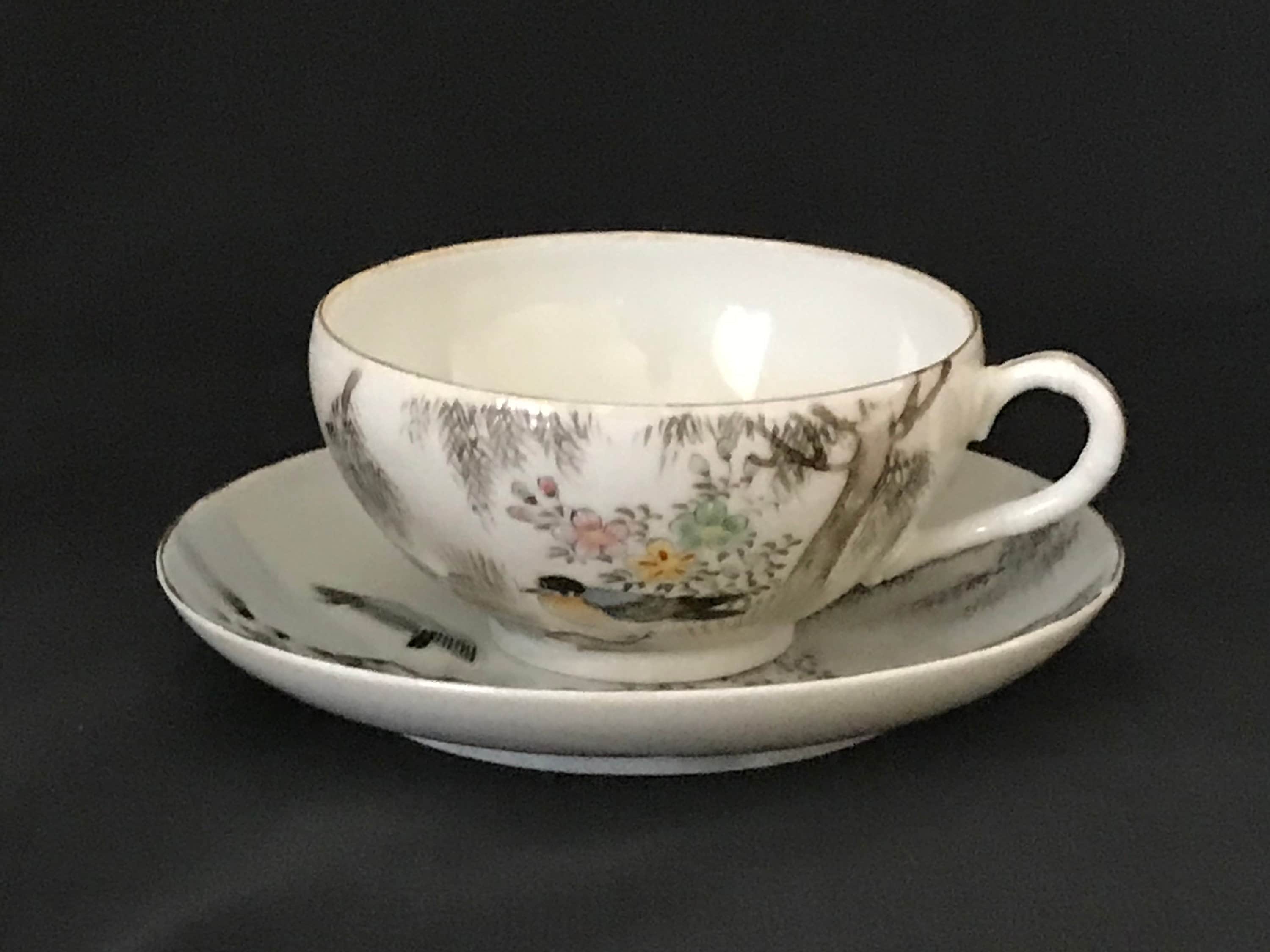 Japanese Kutani Egg Shell Porcelain Cup Saucer Etsy UK