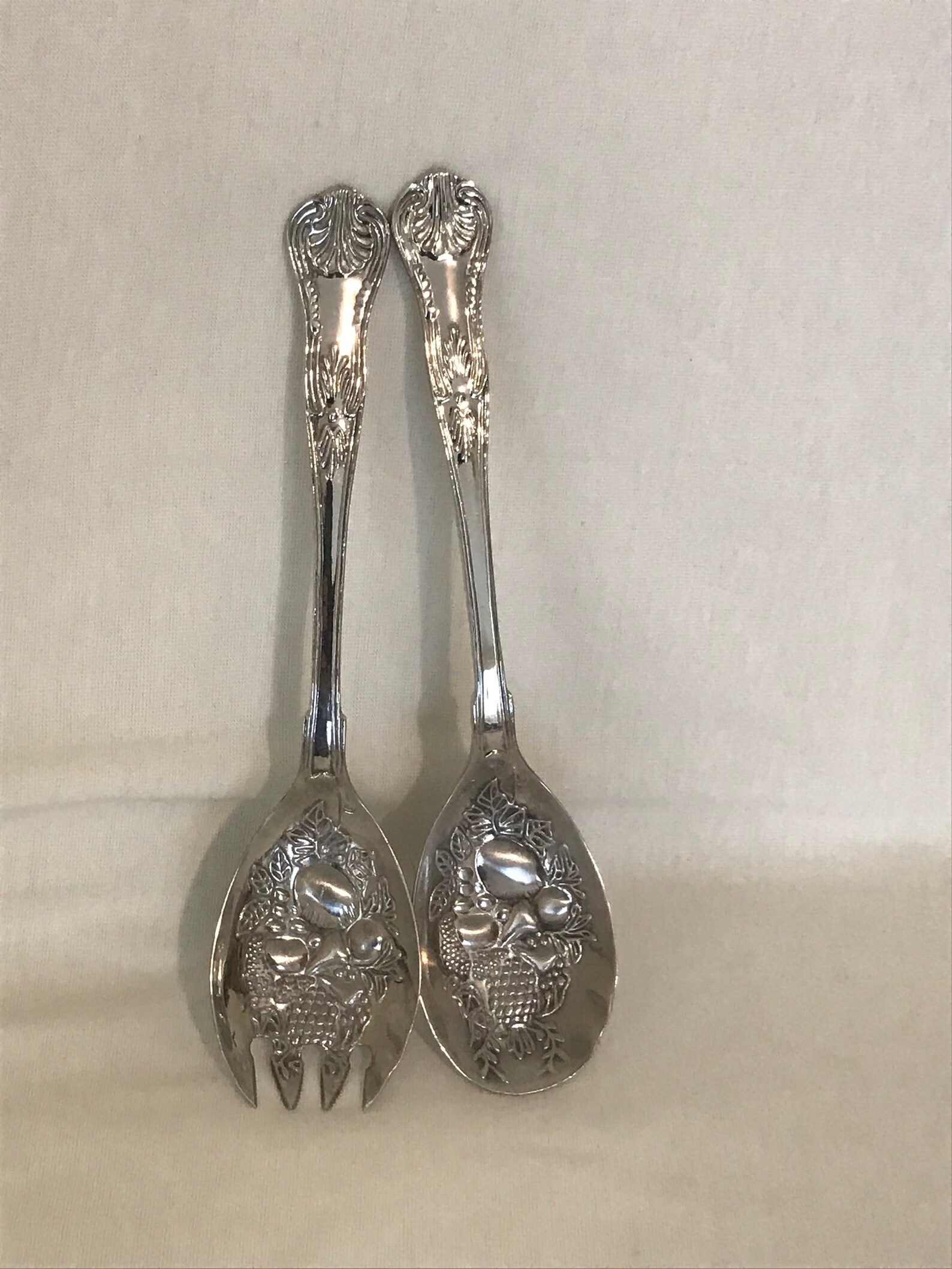 Silver Plated Salad Spoon and Fork Set Embossed With Fruit Etsy Australia
