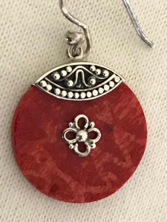 Orecchini Pendenti In Argento Sterling 925 Con Sfera Di Corallo Rosso Spugna, 10mm, Gioiello Artigianale In Confezione Regalo