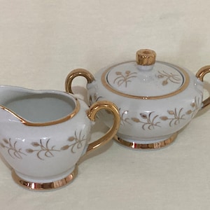 Japan White and Gold Porcelain Lidded Sugar Bowl and Creamer Set - Etsy