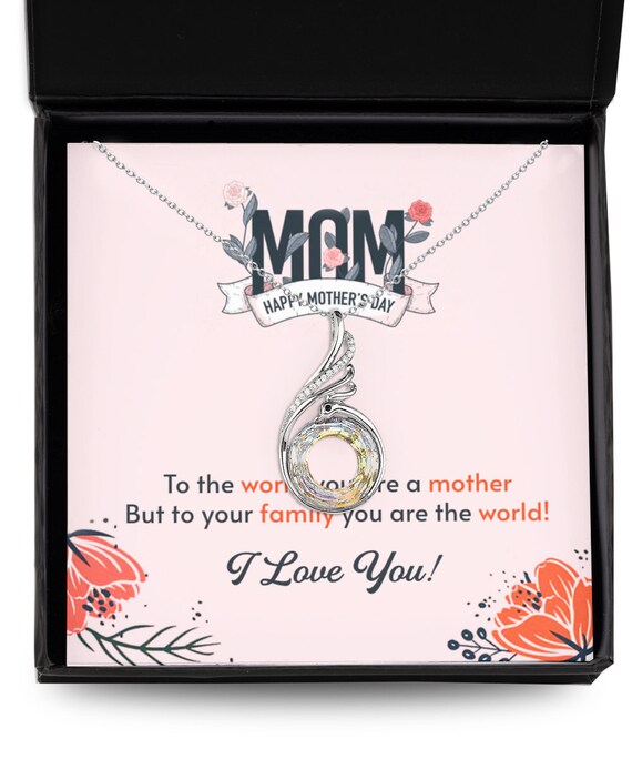 Mom You Are The World Rising Phoenix Necklace - Mother's Day Gift, Gift for Mom