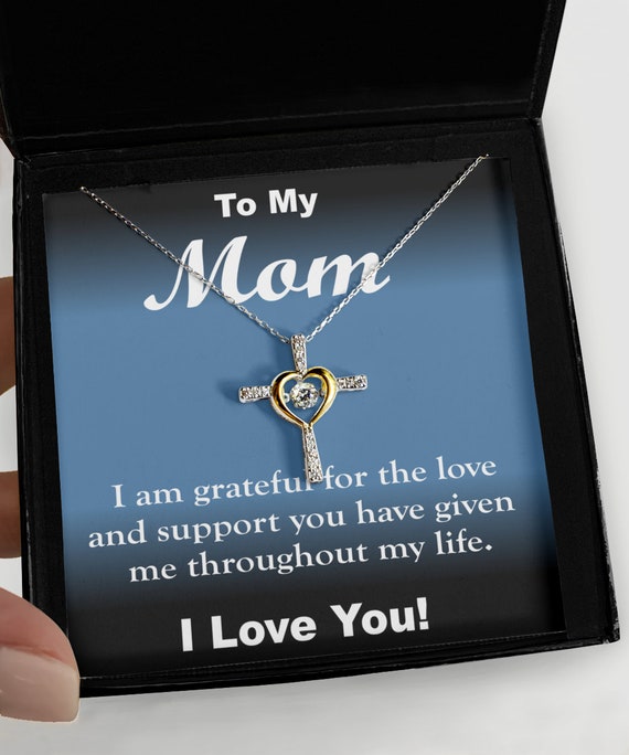 Mom I Love You Cross Heart Necklace - Gift for Mom, Gift from Daughter, Holiday Gift, Christmas Gift